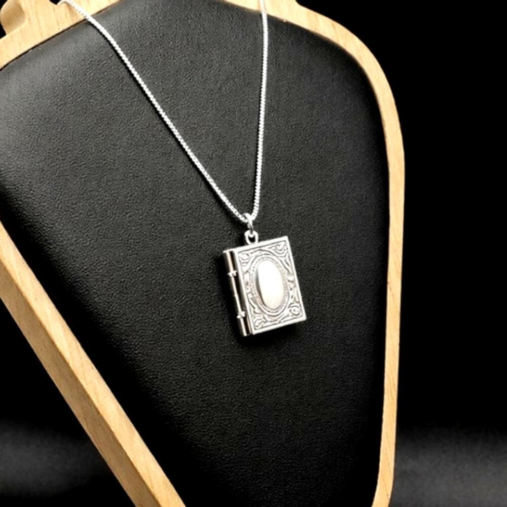 925 Sterling Silver Necklace W/ Ornate Locket Book Valentine's Birthday Gift NEW